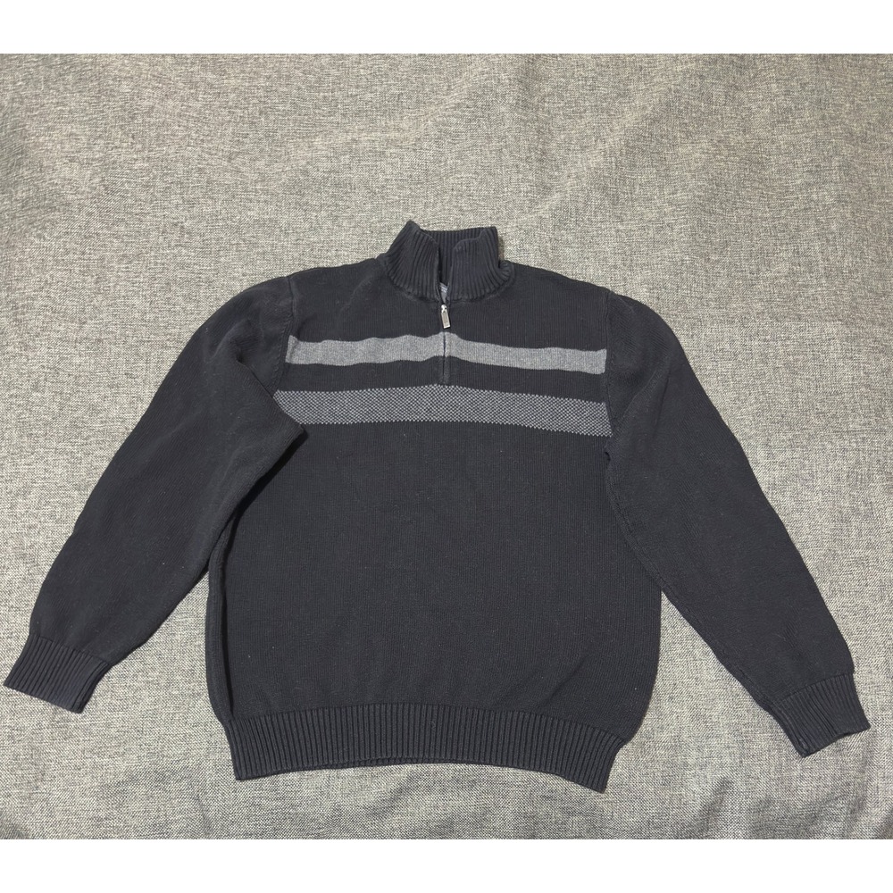 Kenneth Cole Reaction Mens XL Sweater Quarter Zip Cotton Black Striped